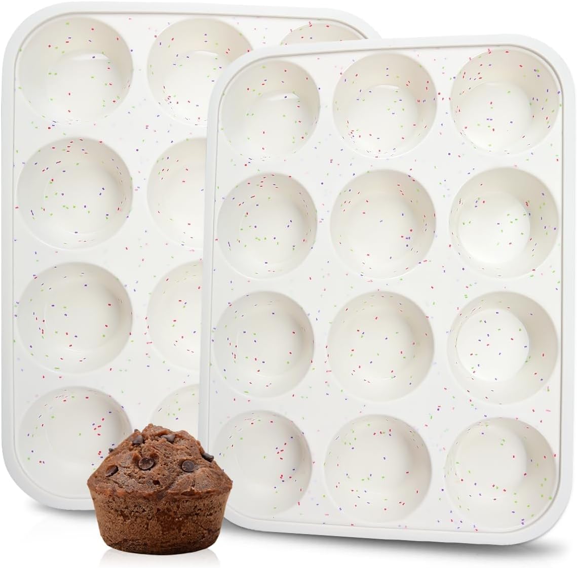 Silicone Muffin Pan, Metal Reinforced Frame Cupcake Pan 12 Cups Regular Size Easy to Move in or Out of Oven Non-Stick (2) Confetti: 2pcs