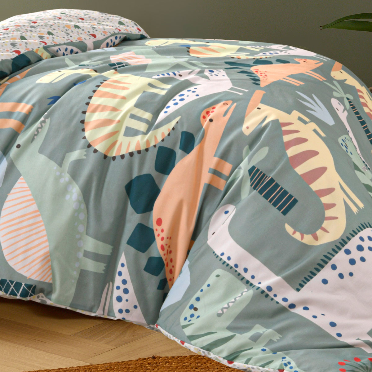 Happy Kids Dino Mania Green Cotton Quilt Cover Set Single — image 3