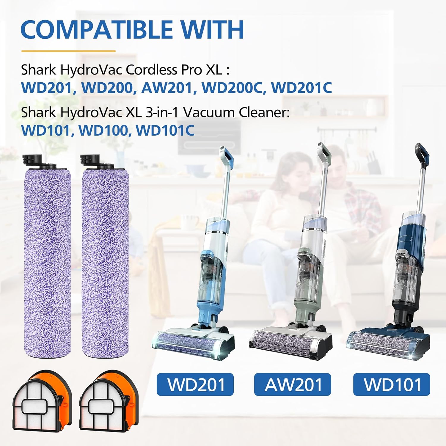 WDB1F2 Replacement Brushroll & Filter Bundle Compatible with Shark Hydrovac WD101 WD201 WD100 WD200 AW201 WD200C WD201C WD101C HydroVac XL 3-in-1 Vacuum — image 2