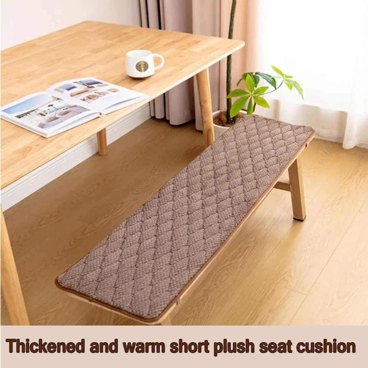 Beige Bench Cushion Pad, Non Slip Plush Sponge Seat Mat for Indoor Outdoor Patio Swing, 15.75 × 59.06 In — image 2