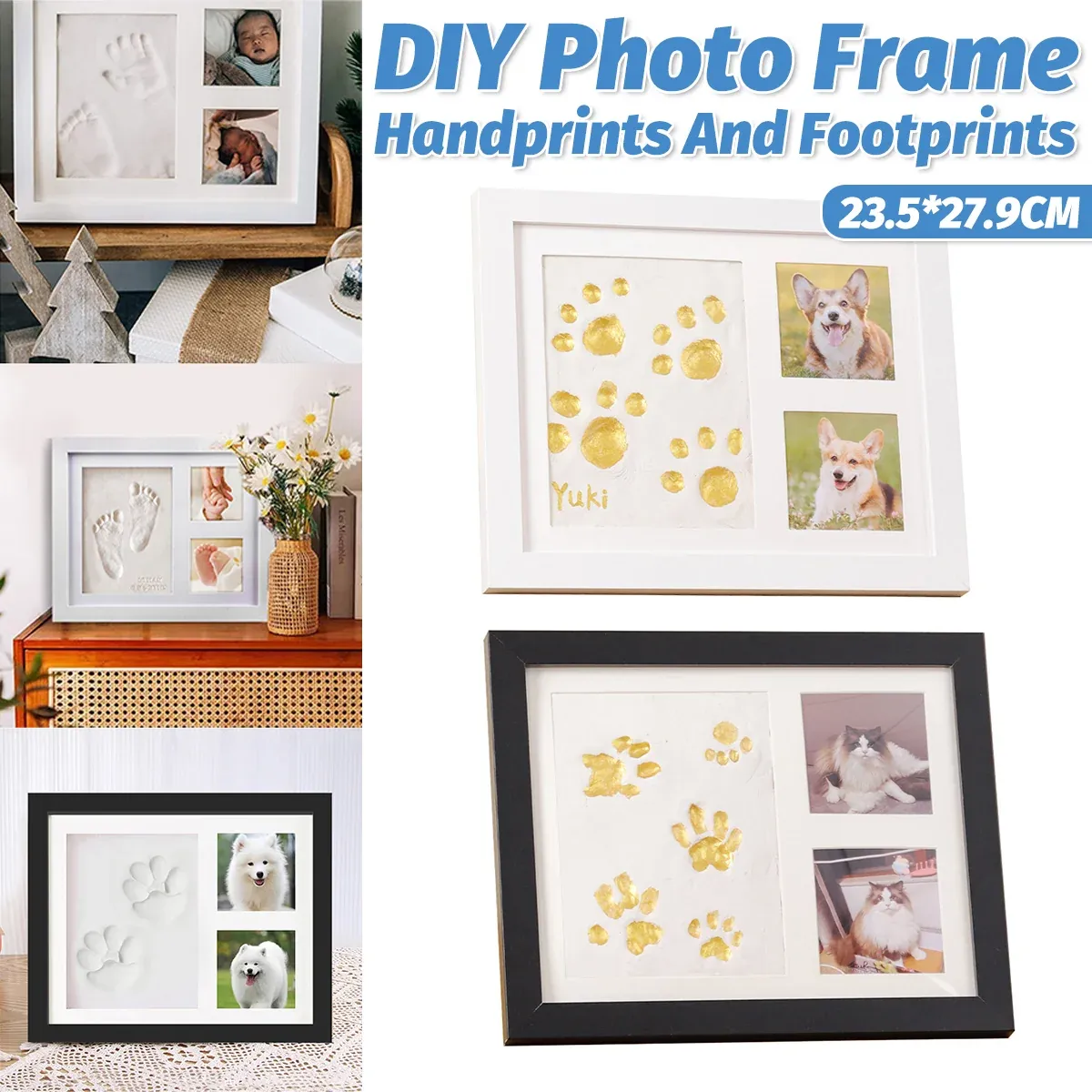 Keepsake DIY Handprint Footprint Photo Frame Kit for Pets or Memories - White — image 2