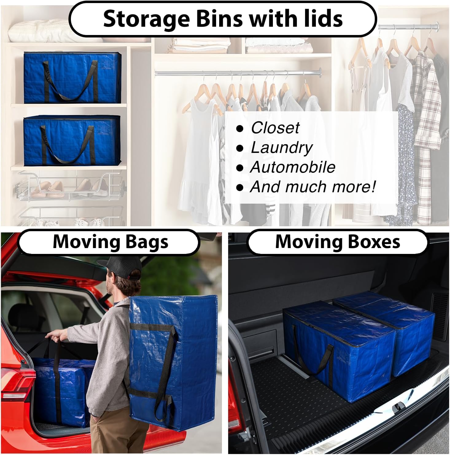 Heavy Duty Moving Bags or Storage Bag, 6 Pack – Large Moving Boxes with Backpack Straps, Zippers & Handles – Perfect for College Dorm, Traveling, Camping — image 2