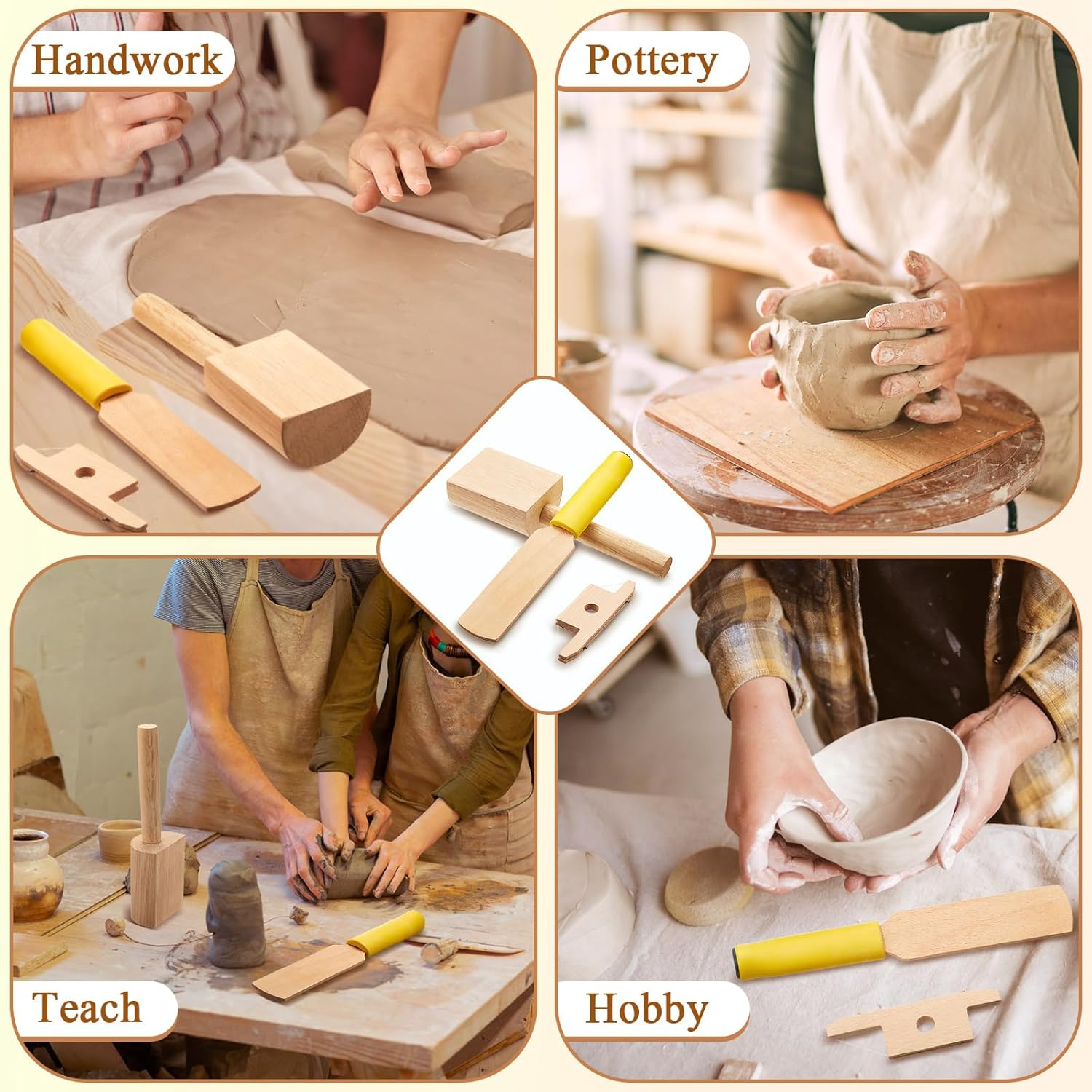 3 Pieces Pottery Clay Tools Set Includes Wooden Paddles Sculpture Pad Bevel Cutter for Angle Cutting Tool Paddle Ceramics Trimming — image 6