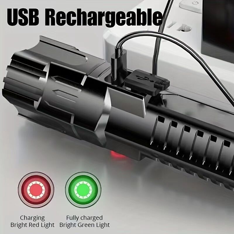 1 USB rechargeable flashlight, ultra-bright LED handheld outdoor emergency light, with telescopic zoom, wide beam, 1800mAh lithium battery, 150 lumens — image 5
