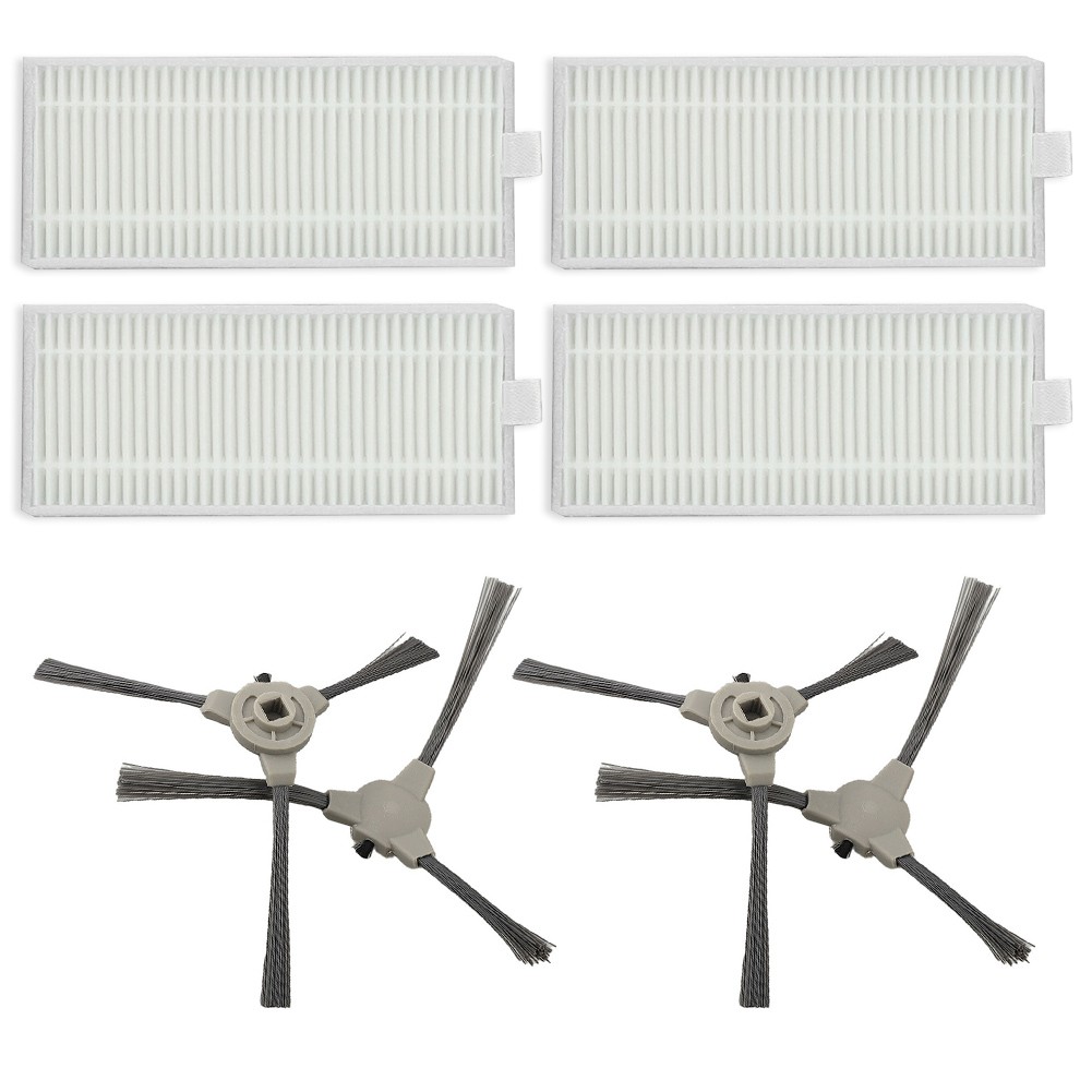 Replacement Side Brush And Filter Kit For Ropvacnic S1 Tipdiy G90 Vipsun Z1 Robot Vacuum Cleaner 4 Brushes 4 Filters Gray And White — image 4