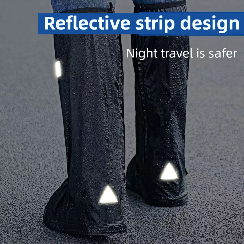 A Pair 40CM High-Tube Double-Layer Waterproof Rain Boot Covers - Durable Anti-Slip Reflective Motorcycle Over-Shoes (S Size) โ image 6