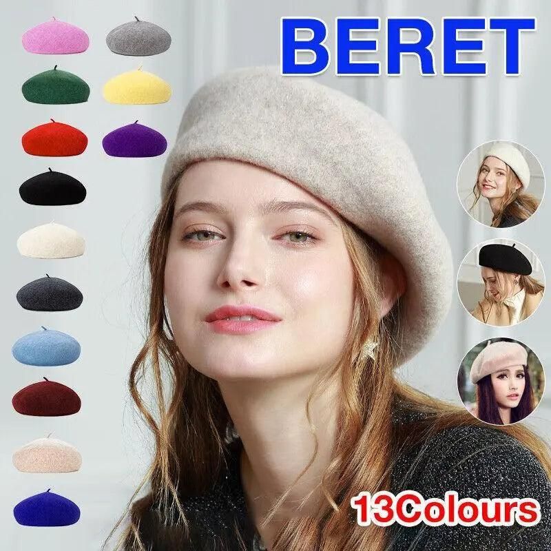 Women Ladies Beanie Wool French Beret Newsboy Hat Cap Winter Warm Hats Girls - Black โ image 2
