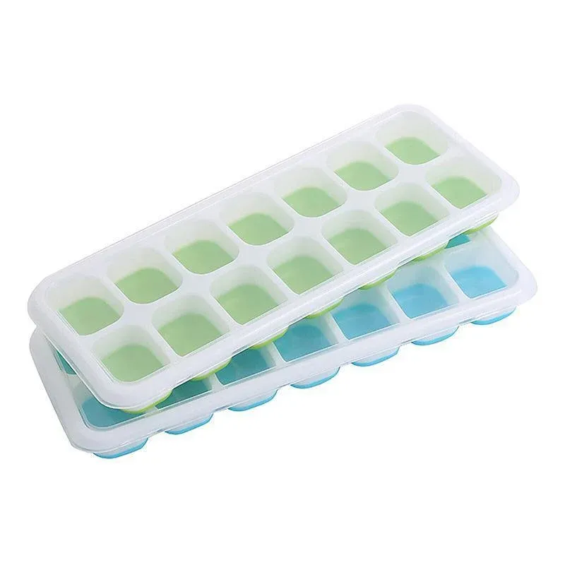 4Pcs Ice Cube Tray With Lid Easy Release Silicone Mould 14 Cubes Container Mold - Green — image 3