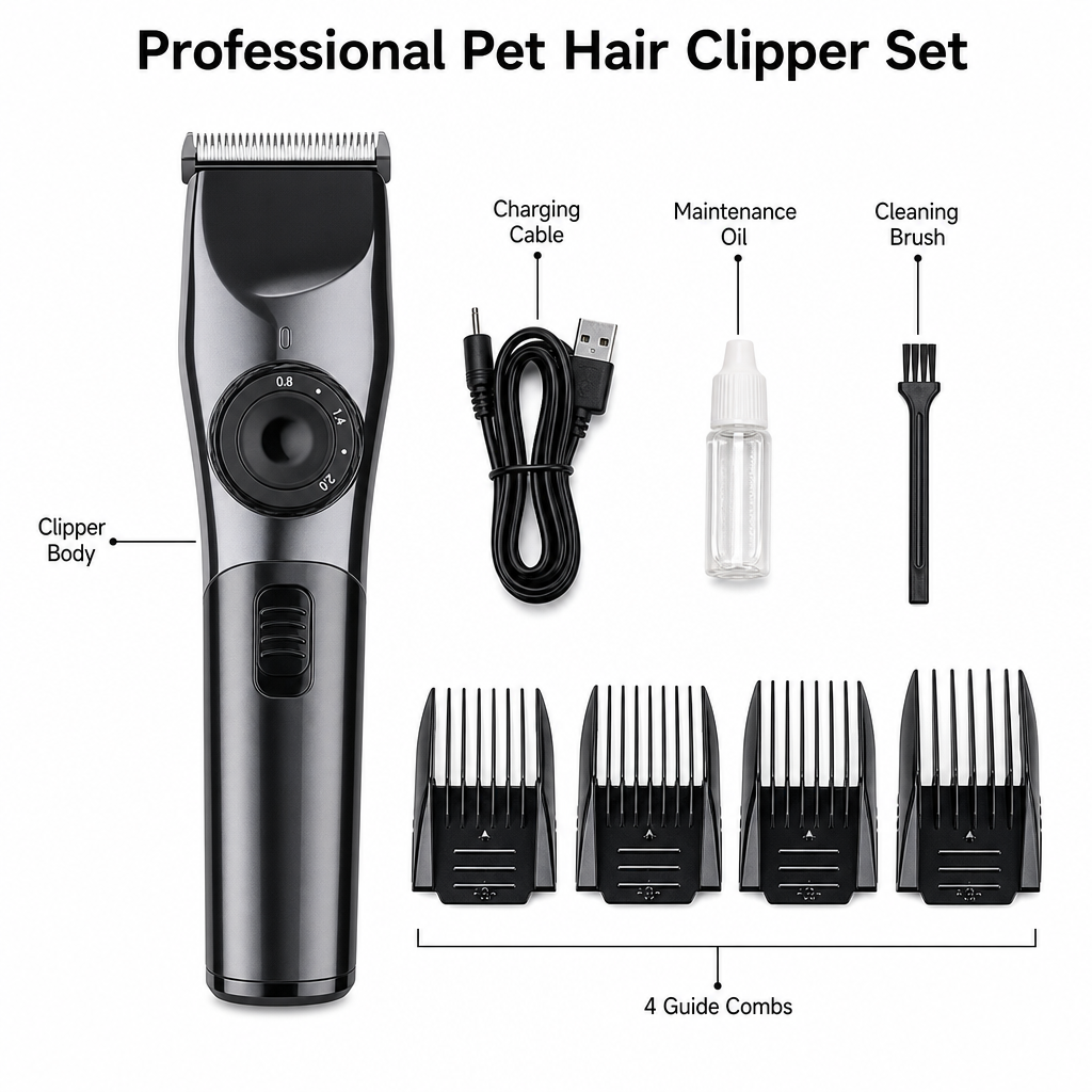 Black Rechargeable Pet Hair Clippers – Cordless Dog & Cat Grooming Trimmer with Adjustable Cutting Length, Guide Combs, USB Charging & Grooming Accessories — image 2
