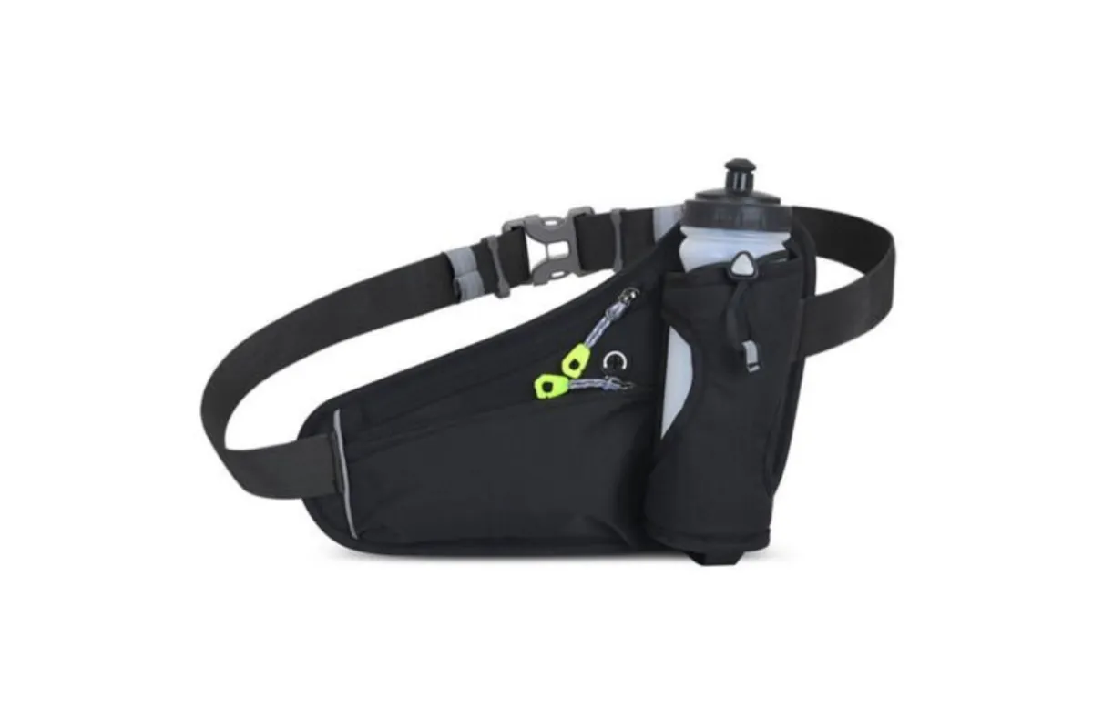 Sport Hydration Belt Bag Portable Breathable Outdoor Running Water Bottle Holder - Black