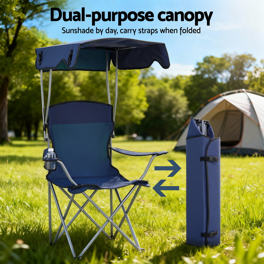 Weisshorn Camping Chair With Canopy Folding Outdoor Portable Seat Lightweight Beach Picnic Fishing Capacity 120KG Navy Blue — image 5