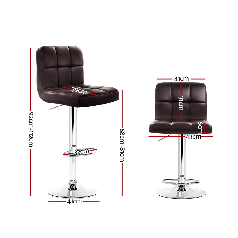 Artiss 2x Bar Stools Leather Gas Lift Brown โ image 2
