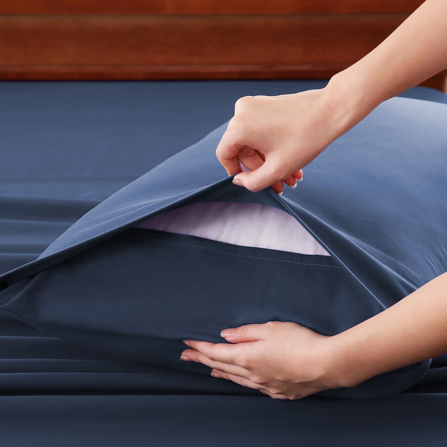 Hotel Soft Bed Sheet Set- Bedding Sheets & Pillowcases -Breathable Bedding - Wrinkle, Fade, Stain Resistant-Deep Pocket Flat Fitted Bed Sheet Set(Navy,King — image 6