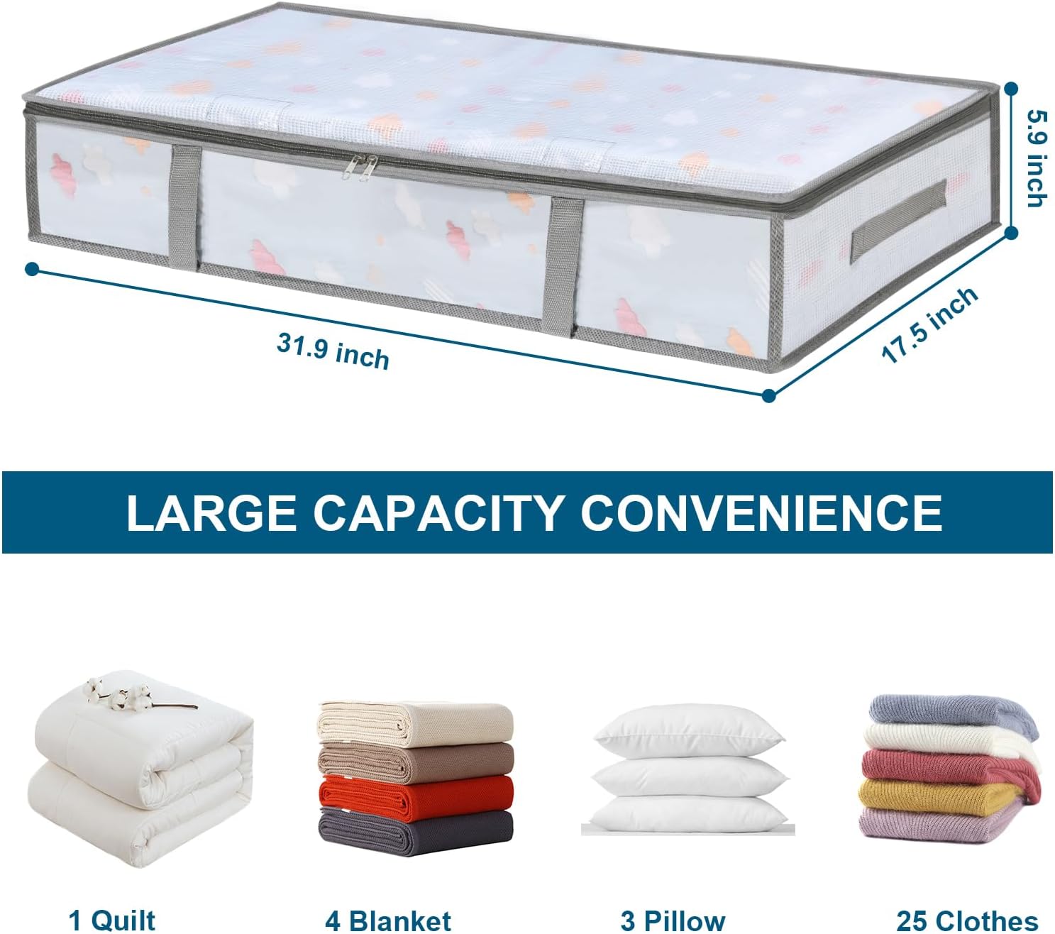 4 Packs Under Bed Storage Containers Bins-55L, 2 Pack Clear Garment Bags-40'' Long โ image 3