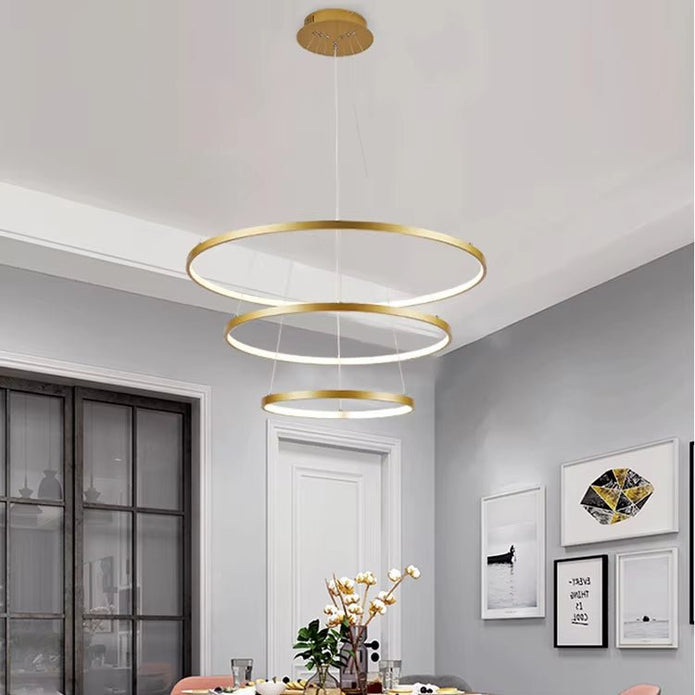 BAMDECOR 18801 Modern LED Chandelier, Dimmable Pendant Light with Remote Control Rings Round Ceiling Lighting Fixture 3 Color Temperatures Contemporary — image 4