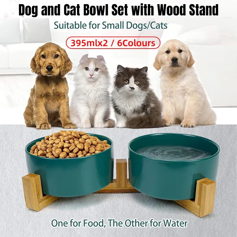 Ceramic Pet Bowl Double Cat Food Bowl Dog Water Bowl Feeding Drinking Bowl Set - Black โ image 2