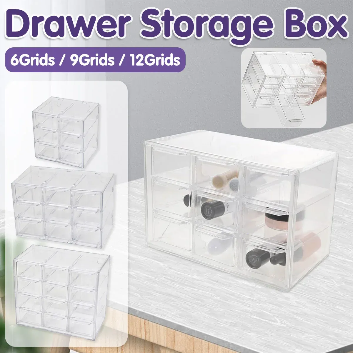 Storage Organizer Box Mini Plastic Desktop Drawers Desk Craft Cabinet For Office - 9 Grids โ image 2