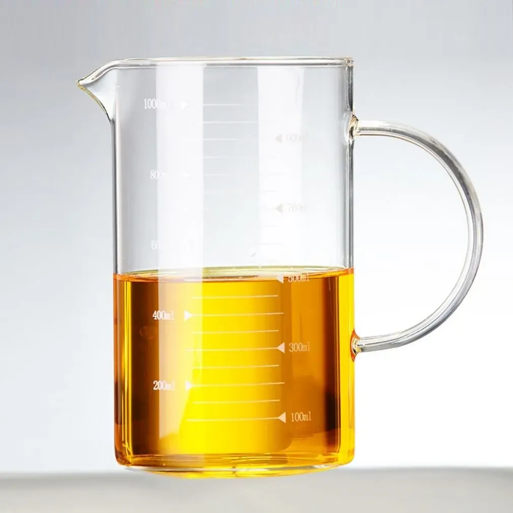Large 1000ml Clear Borosilicate Glass Measuring Cup with Direct Fire Heat Resistance