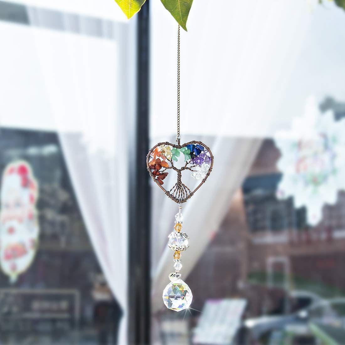 1 pcs Suncatcher Window Hanging Tree of Life Heart Shaped Crystal Ball Prism Drop Pendant Car suspension decoration