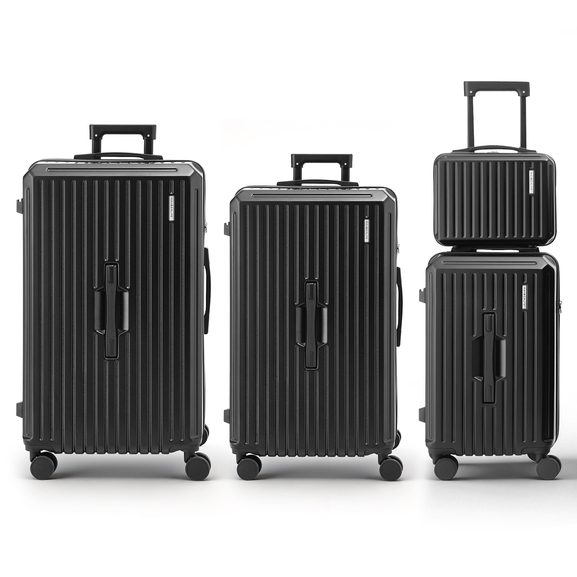 Wanderlite 4pcs Trunk Luggage Suitcase Set Travel Carry On TSA Lock Black — image 3