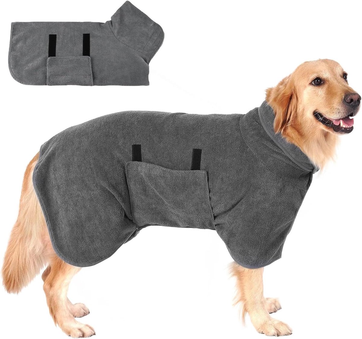 Dog bathrobe - Pet bath towel - Bathrobes for pets - Dog drying coat Bath towel - Dog towel - super absorbent dog towel - with Velcro - adjustable - for large