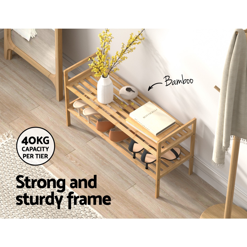 Artiss Shoe Rack Cabinet Bamboo Storage Organiser Pine — image 6