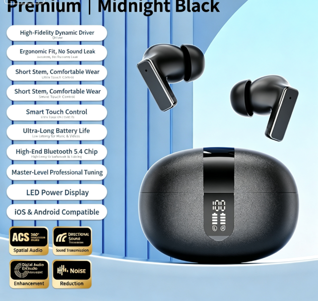 Y8 Bluetooth 6.0 Wireless Heavy Bass Earbuds ENC Noise Cancelling In Ear Headphones,black — image 2
