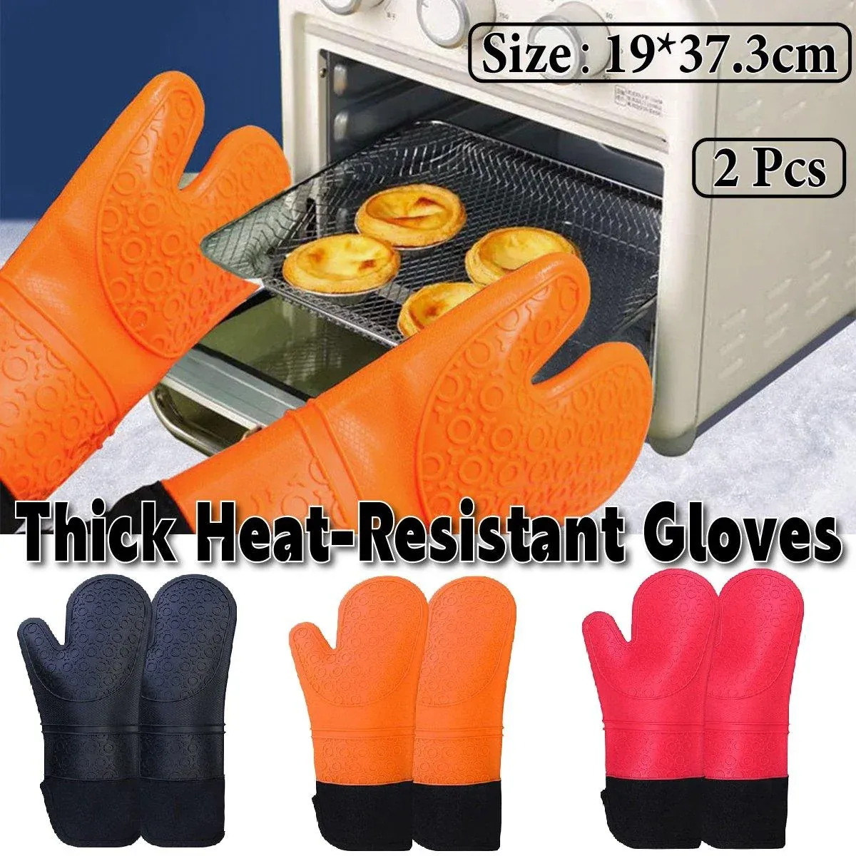 2pcs Insulated Oven Mitts Heat Resistant Gloves for Kitchen Household Use - Red — image 2