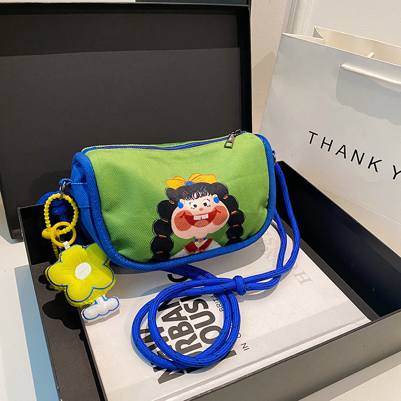 Whimsical Cartoon Girl Crossbody Bag - Lightweight Canvas with Adjustable Rope Strap & Flower Charm(green) โ image 2
