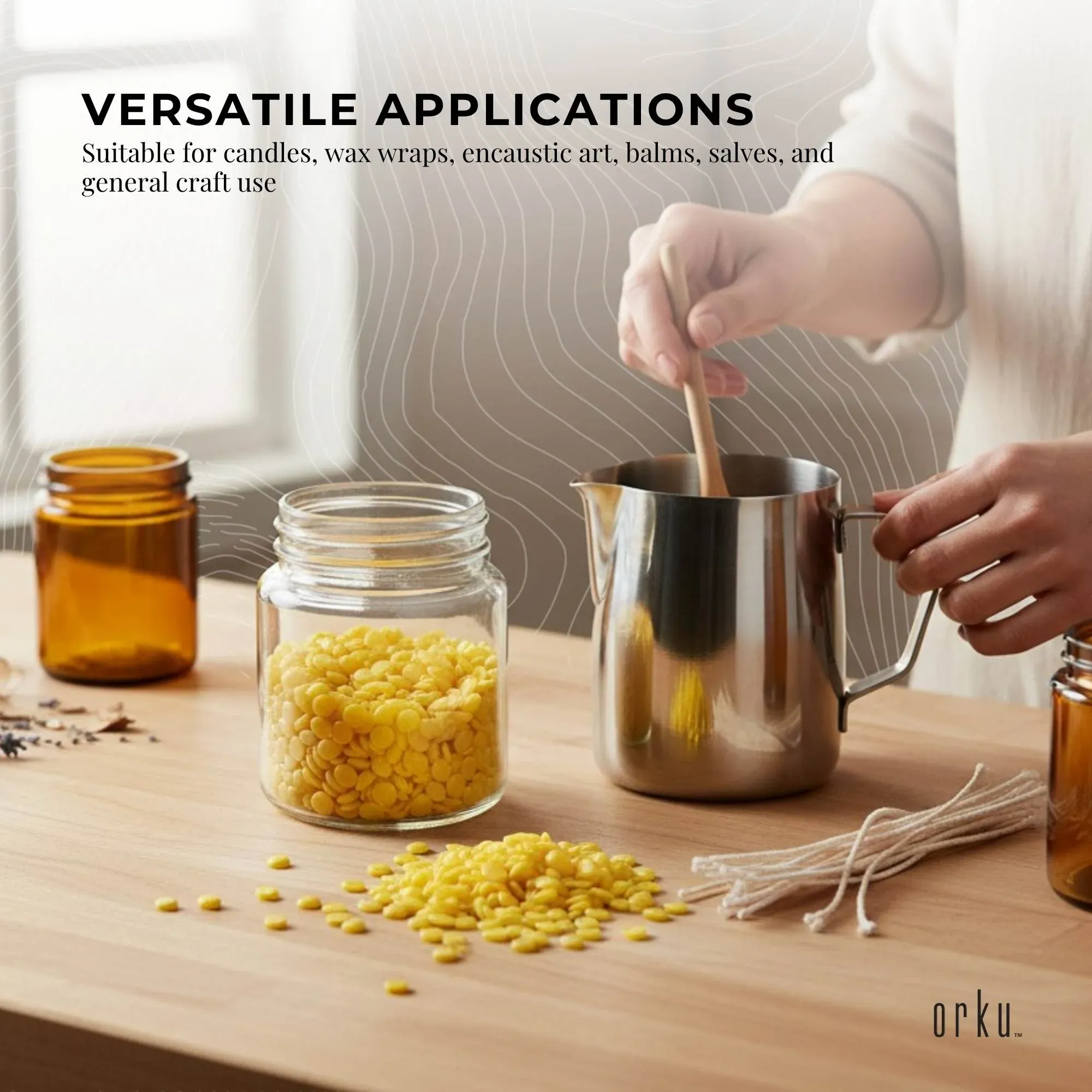 Orku 500g Organic Beeswax Pellets Yellow Tub - Cosmetic Grade Bees Wax Pastilles — image 5
