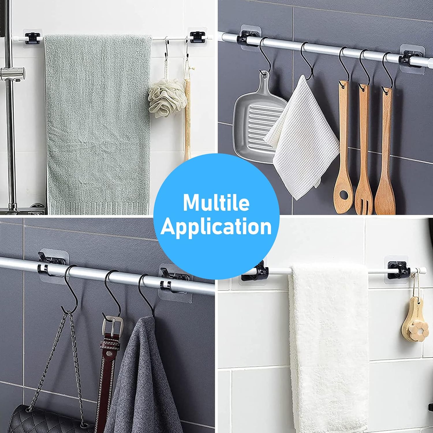 6 pcs Self-Adhesive Curtain Rod Holders, Nail-Free Adjustable Curtain Rod Brackets, Curtain Rod Wall Mounts (Black) — image 5