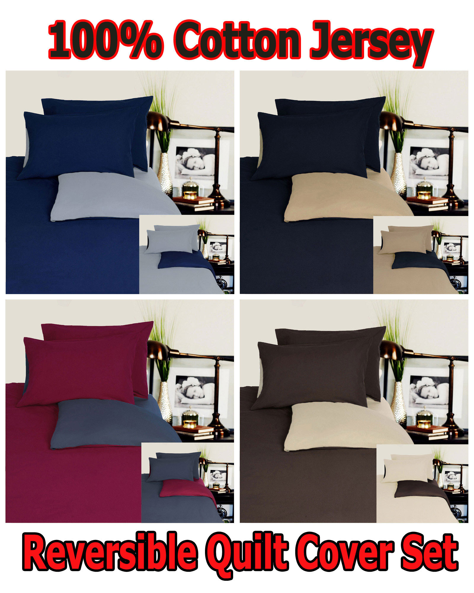 Hotel Living Reversible 100% Cotton JERSEY Quilt Cover Set Chocolate / Linen - QUEEN โ image 2