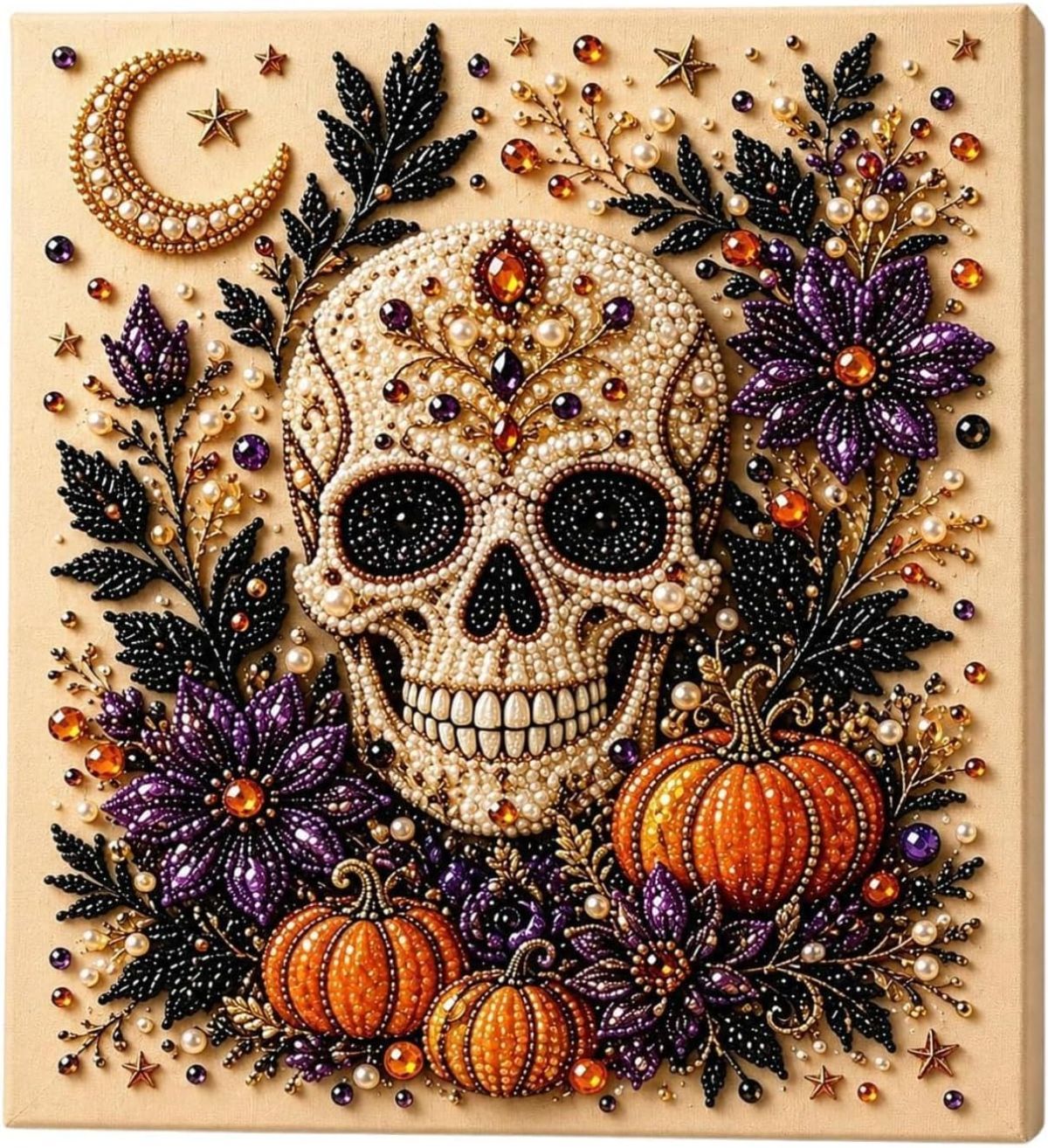 Halloween Pearl Diamond Painting Art Kit with Frame, Spooky Cute 3D DIY Pearl Beads Art Craft for Adults, DIY Fall Home Decor Wall Art, Beginner DIY Seasonal — image 5