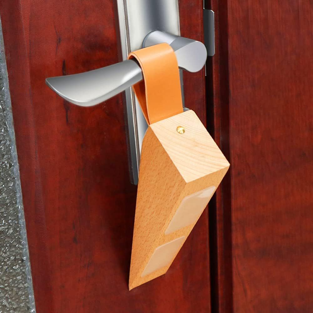 2Pack Wooden Door Stopper Non-Slip Security Wood Door Wedge with Leather Strap for Hanging Door Stopper, in House Bedroom Office Living Room Hotel Cabin（Beech — image 4