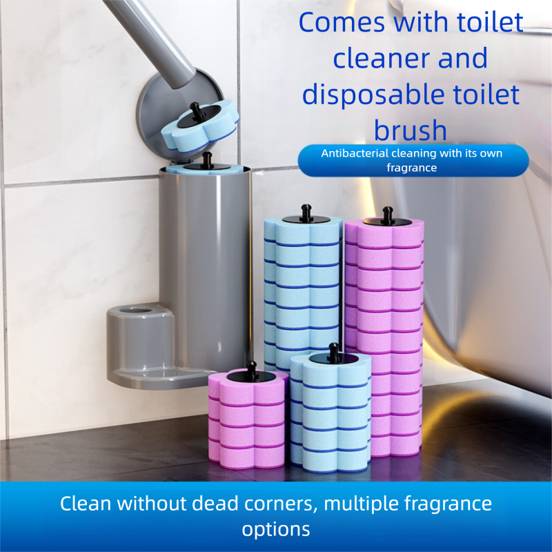 White Disposable Toilet Brush Set with Built-in Cleaner – Wall-Mountable, No-Drill Bathroom Cleaning Kit with Replaceable Heads(5 ocean-cleaning cotton pads) — image 4