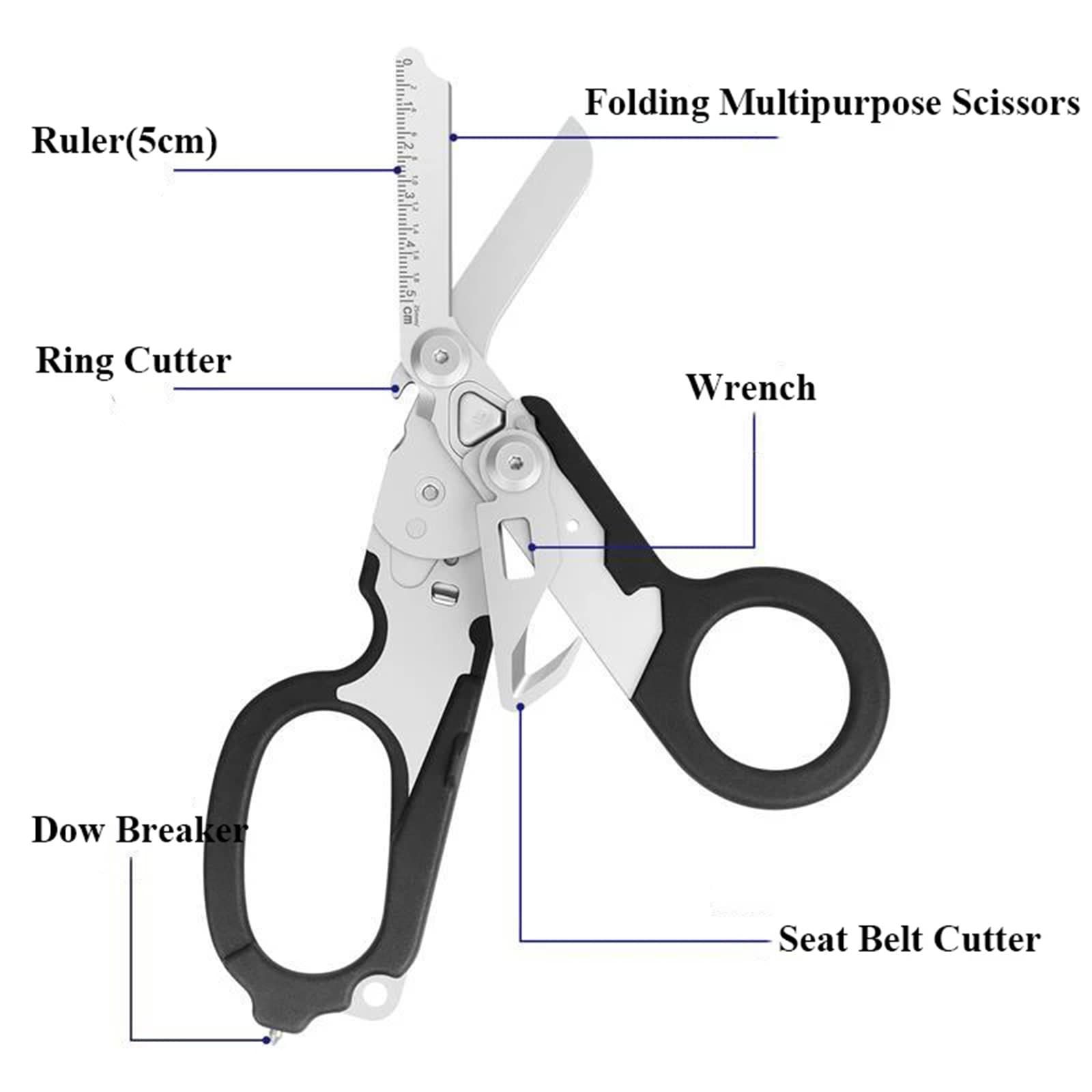 Emergency Response Shears, Stainless Steel Foldable Scissors Pliers, Outdoor Camping Rescue Scissors Tools (Black) โ image 3