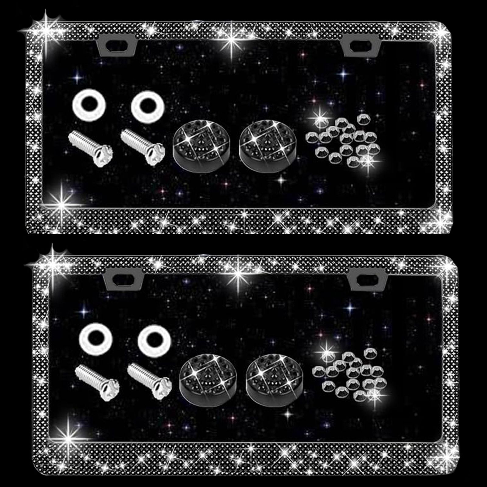 Bling License Plate Frame for Women, 4Pack Rhinestone Handcrafted Crystal Premium Stainless Steel, Stainless Steel Car Accessories with Diamond Sparkle Glitter — image 2