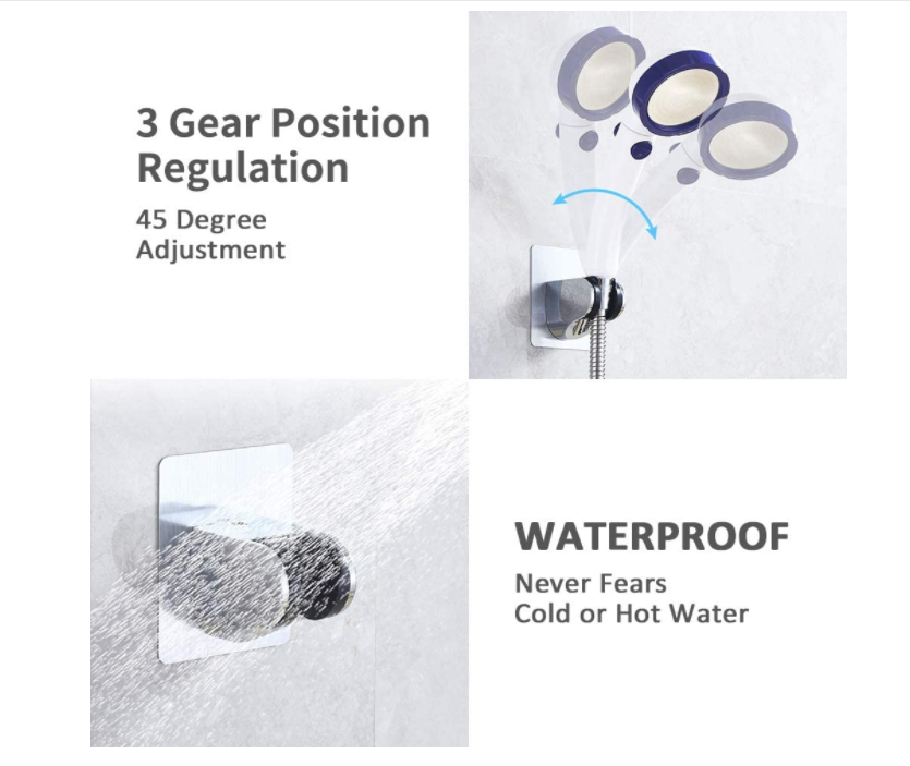 Strong Adhesive and Waterproof Shower Head Holder, Adjustable Handheld Shower Holder Wall Mounted Shower Bracket, ABS material — image 3