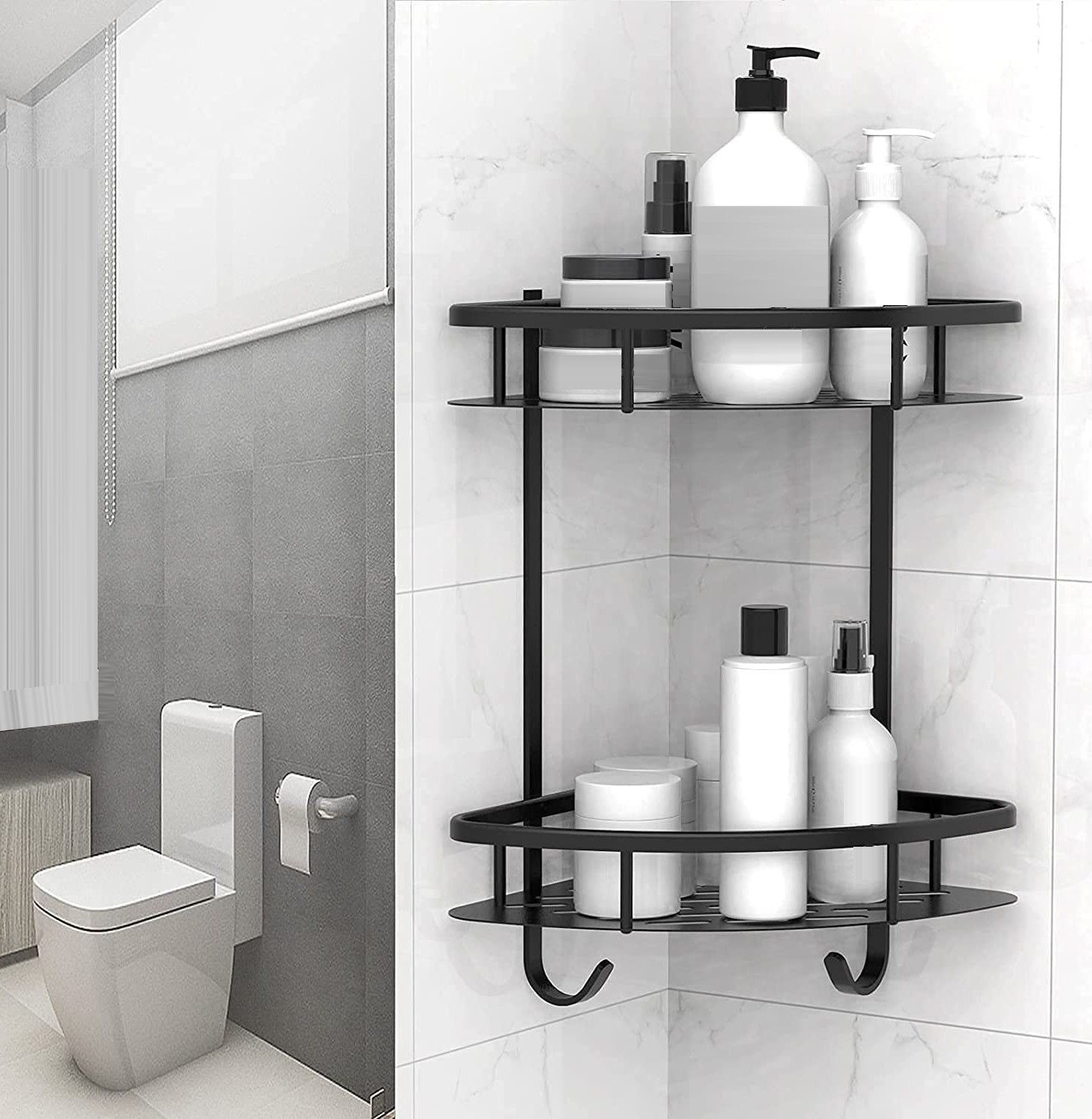 2 Pack Aluminum Adhesive Shower Caddy Corner Shelf Storage Rack for Bathroom โ image 4