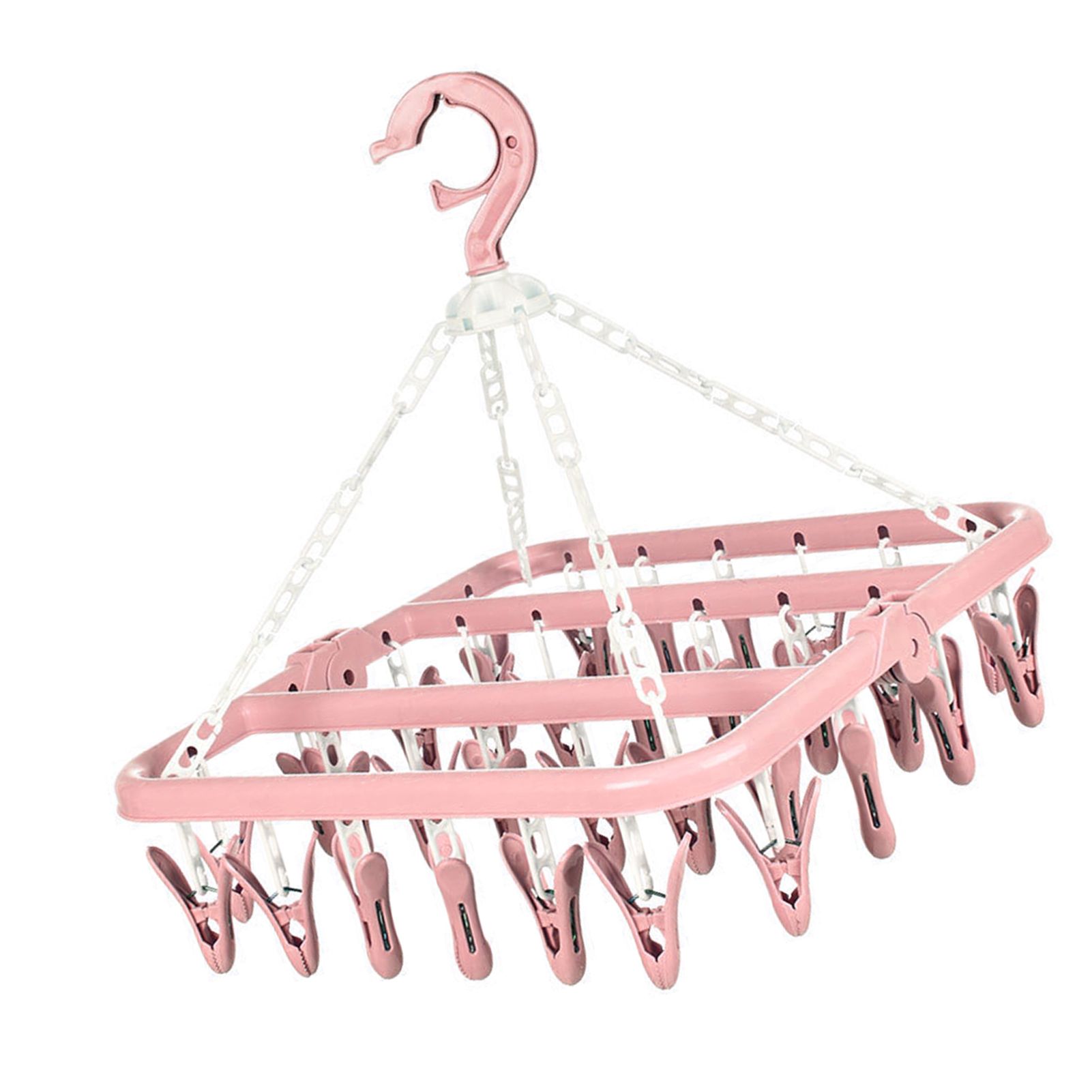 32 Clip Folding Hanger 360 Degree Rotation Household Laundry Clip Rack with Windproof Lock Drying Rack Pink C0NCQ — image 3