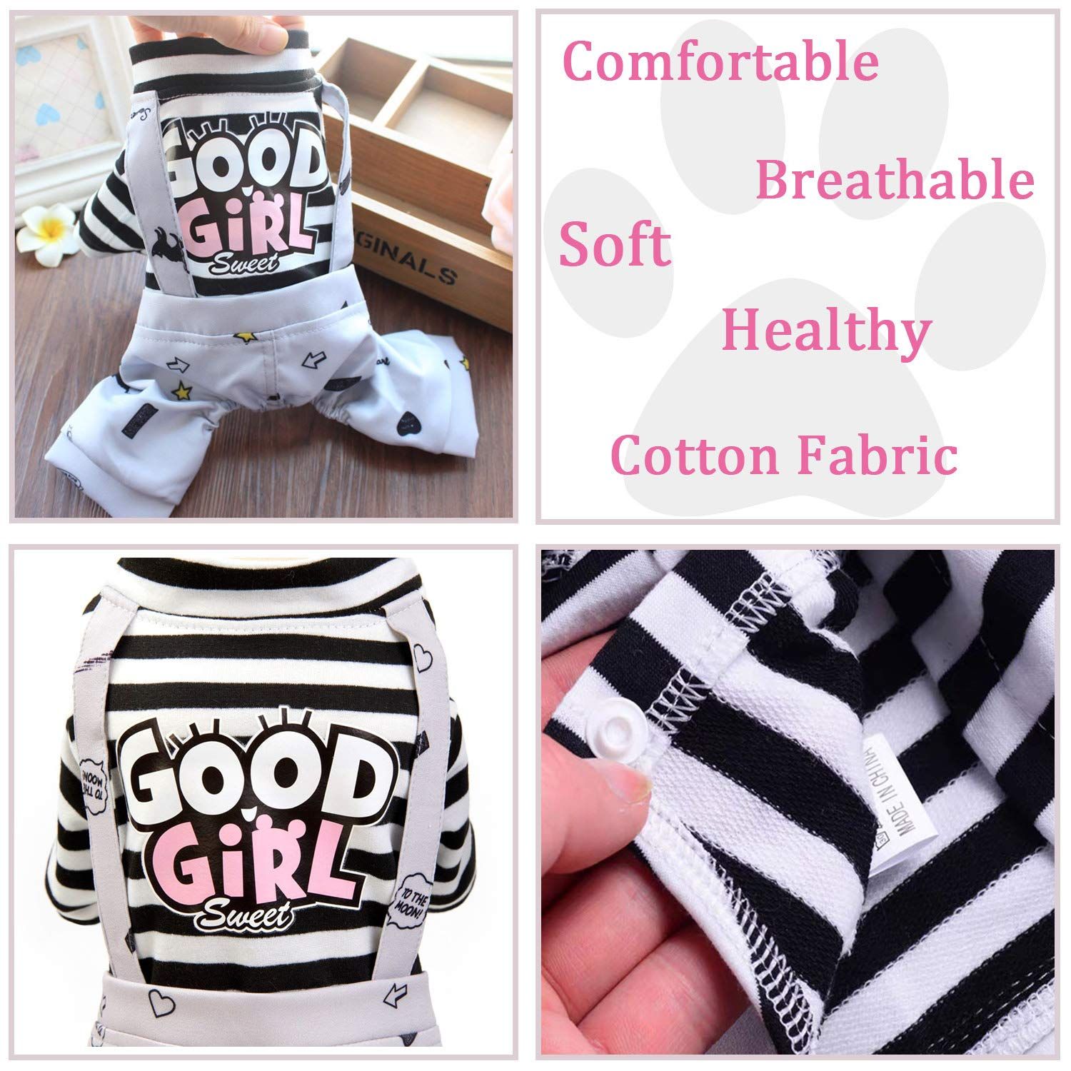 Dog Clothes Striped Onesie Puppy Shirt, Cute Dog Pajamas Bodysuit Coat Jumpsuit Overalls Soft Comfort Apparel Costume M — image 3