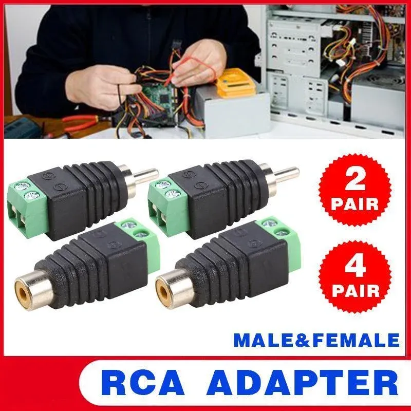 2/4 Pair Speaker Wire cable to female & male RCA Adapter Connector Jack Plug LED - 2 PAIRS — image 2