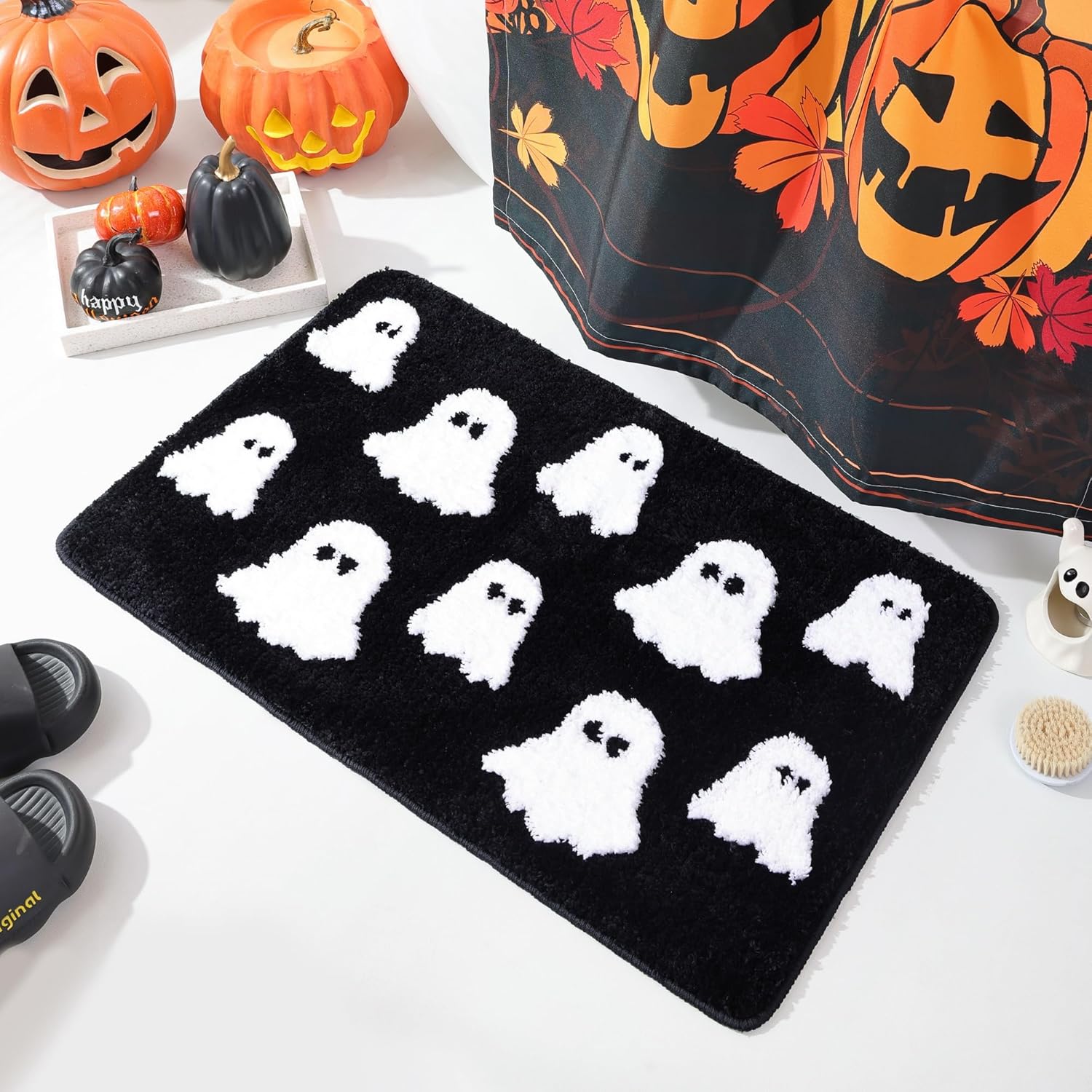 Halloween Bath Mat Spooky Ghosts Gothic Home Decor Black Rugs for Non Slip, Spooky Goth Gift Cute Shower Rug for Bathroom, Bedroom, Living Home Decoration, 20 — image 5