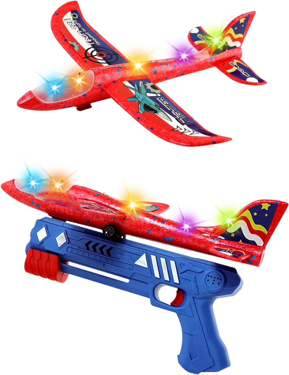 1 Pack Airplane Launcher Toys LED Foam Glider Flight Plane Toy 1 Launcher for Old Boy Girls Birthday Gift(1+1,49ft Range) โ image 2