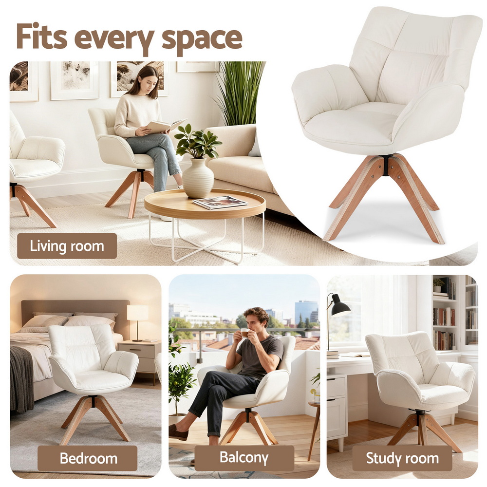 Artiss Swivel Chair Armchair Nursing Velvet White — image 6