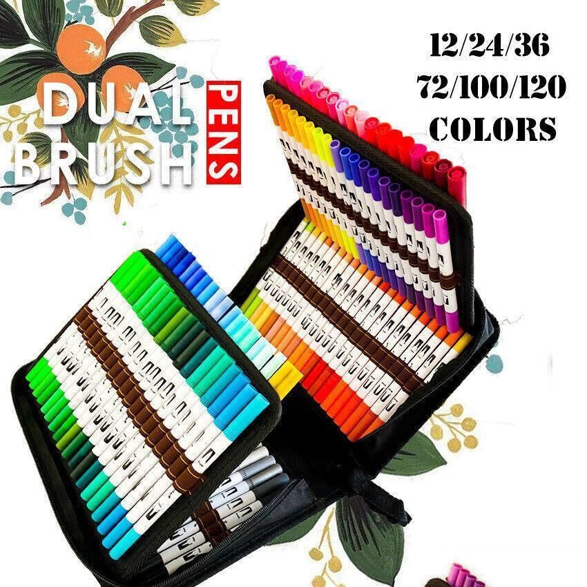 12-120 Watercolor Brush Pen Set Artist Sketch Marker - White-120 Colours โ image 2
