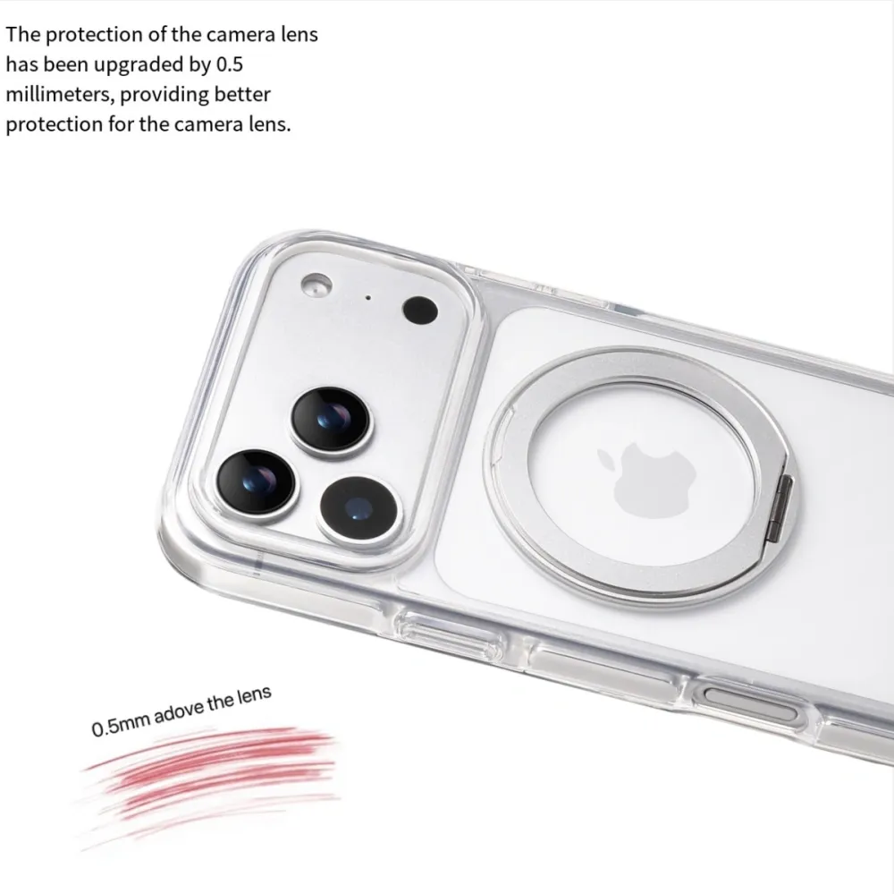 Clear MagSafe iPhone 17 Pro Max Case with 360° Rotating Ring Stand - Silver Edition — image 4