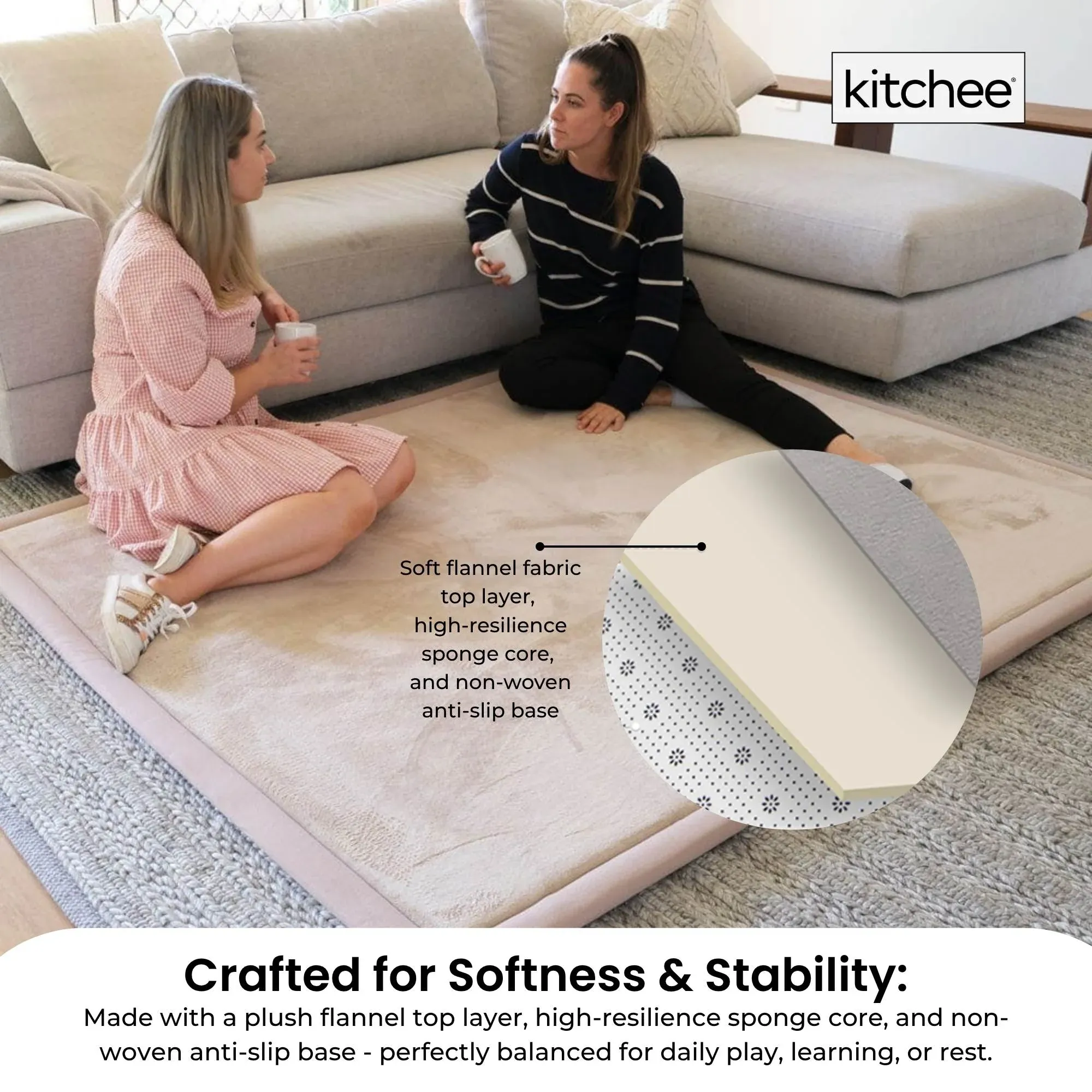 Kitchee Foam Floor Mat 150 × 200cm - Padded Thick Soft Tatami Style Rug Cream — image 4