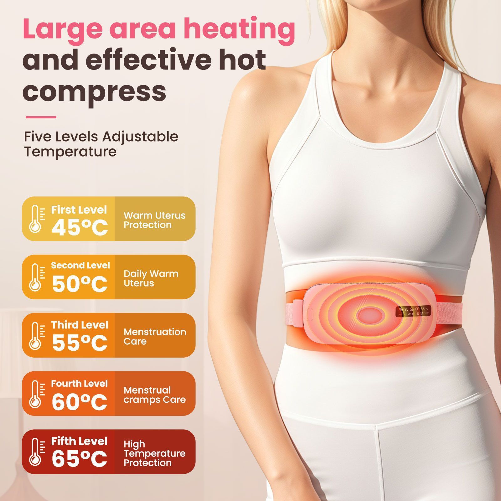 USB Rechargeable Heating Menstrual Warm Belt, Heat & Vibration Massage Warm Waist Belt, Pink, Portable Thermal Therapy Belt For Abdomen, Practical ā image 3