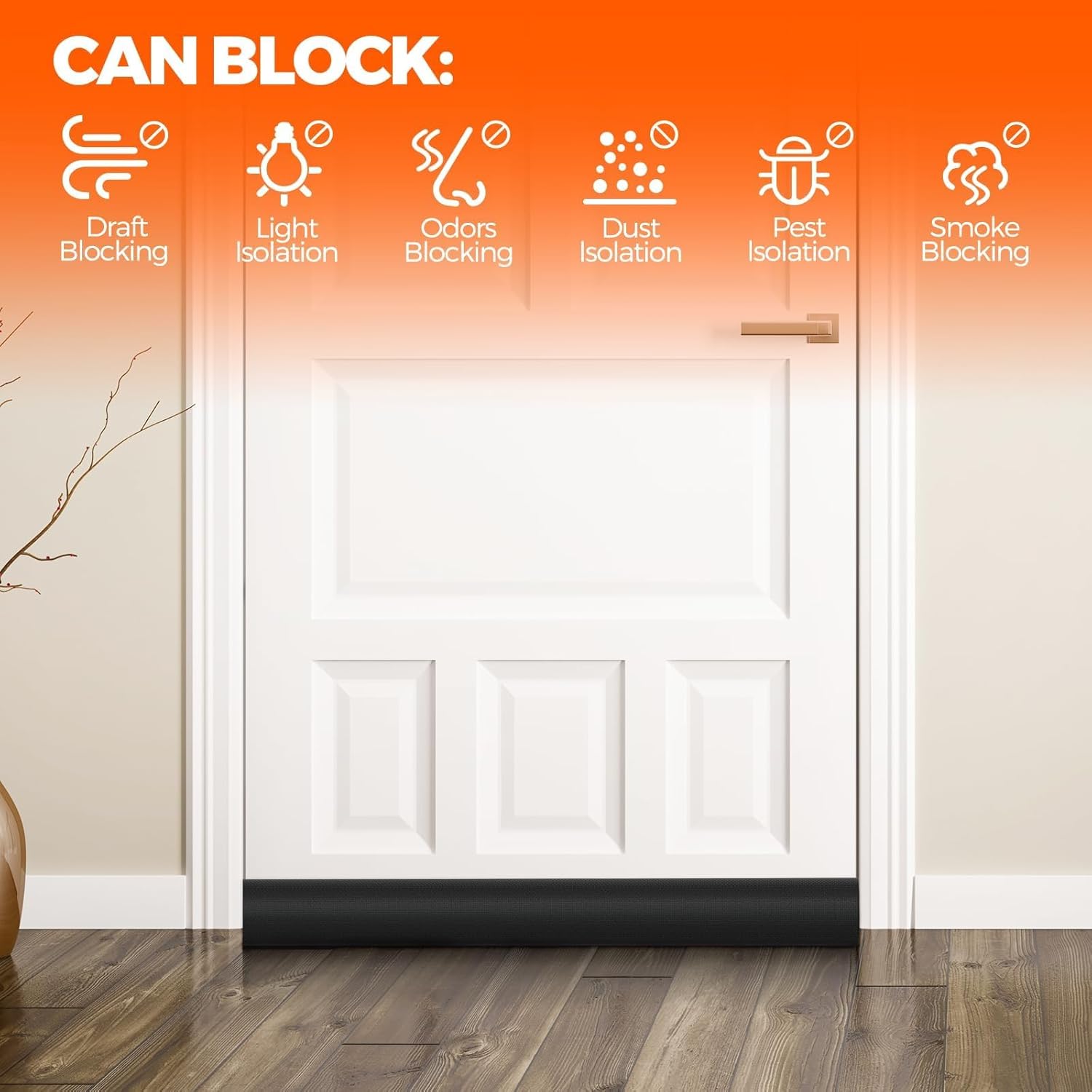 Door Draft Stopper Weather Stripping for Bottom of Window Breeze Blocker Adjustable Sweeps, Black 37 inch — image 2